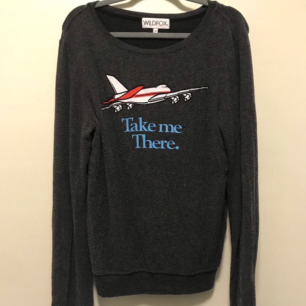 Wildfox Grey “take me there” pullover sweatshirt✈️